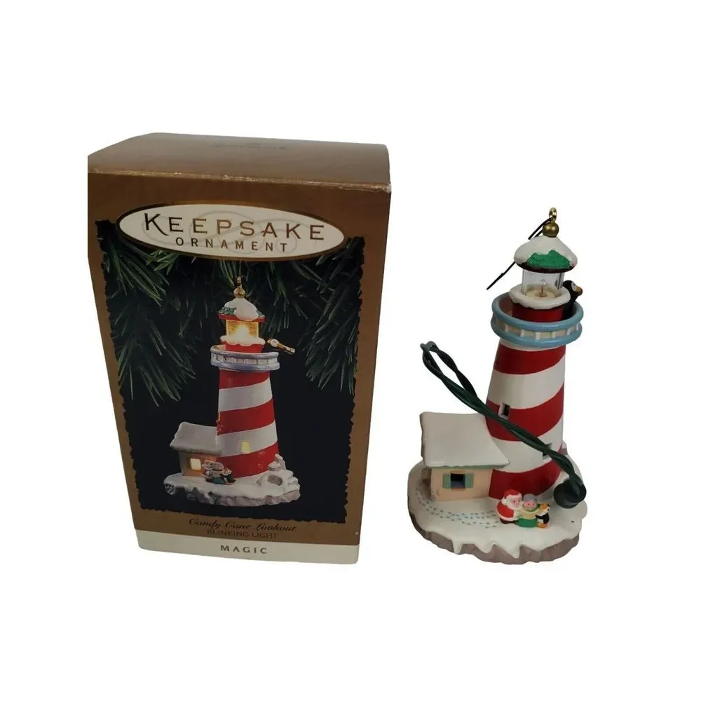 Vintage 1994 Hallmark Lighthouse Christmas Ornament Candy Cane Lookout GUC‎